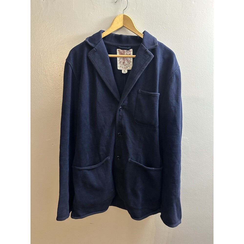 Rugby Ralph Lauren Coat Mens L VTG Navy Cotton Single Breasted Overcoat